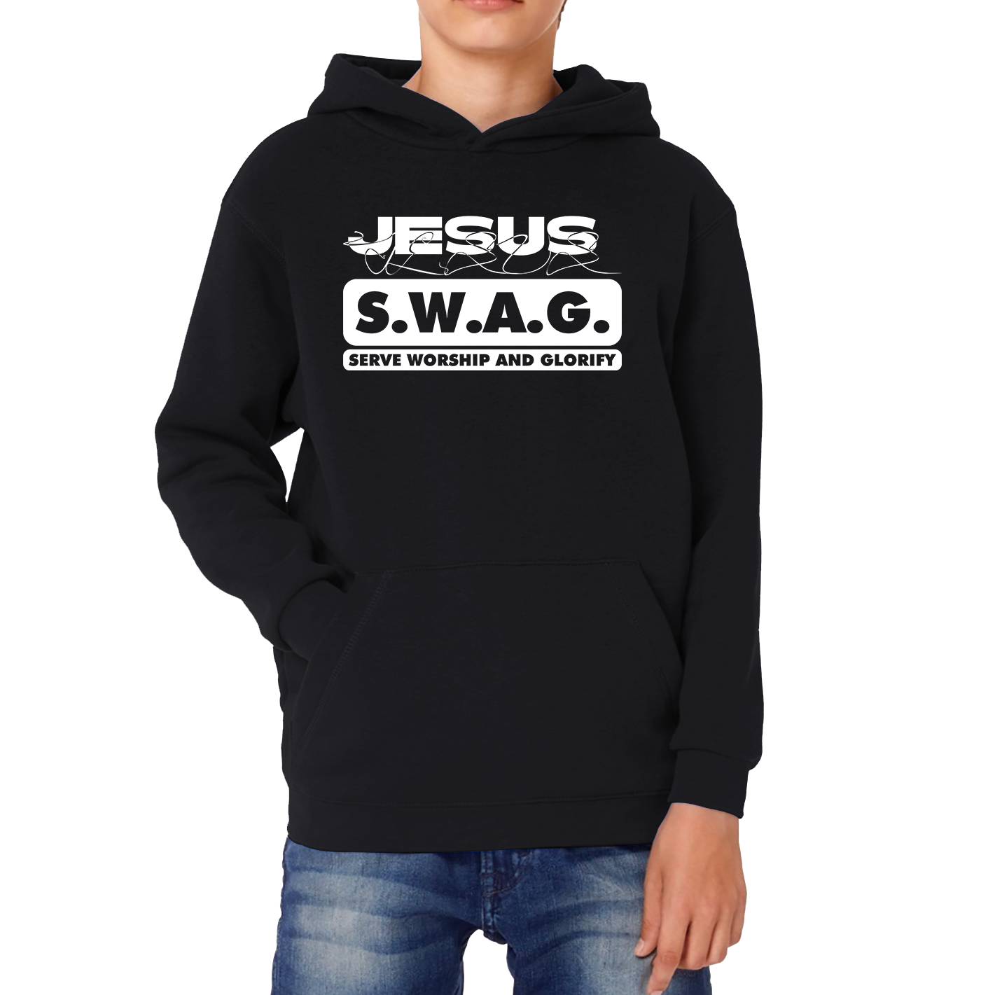 Jesus SWAG Serve Worship and Glorify Faith Religious Christian Jesus Swag Kids Hoodie