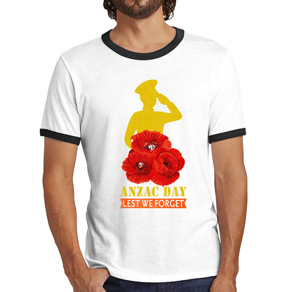 Anzac Day Lest We Forget Poppy Ringer T Shirt