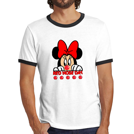 Disney Minnie Mouse Red Nose Day Ringer T Shirt. 50% Goes To Charity