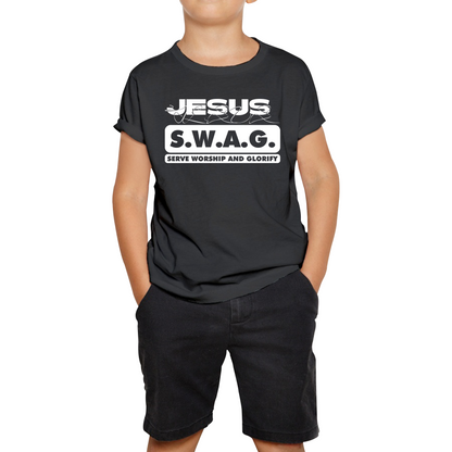 Jesus SWAG Serve Worship and Glorify Faith Religious Christian Jesus Swag Kids Tee