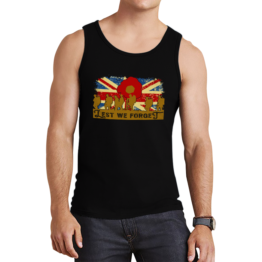 Lest We Forget Poppy Flower Anzac Day British Armed Forces Tank Top