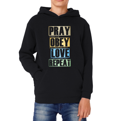 Pray Obey Love Repeat Vintage Christian Bible Christianity Kids Hoodie