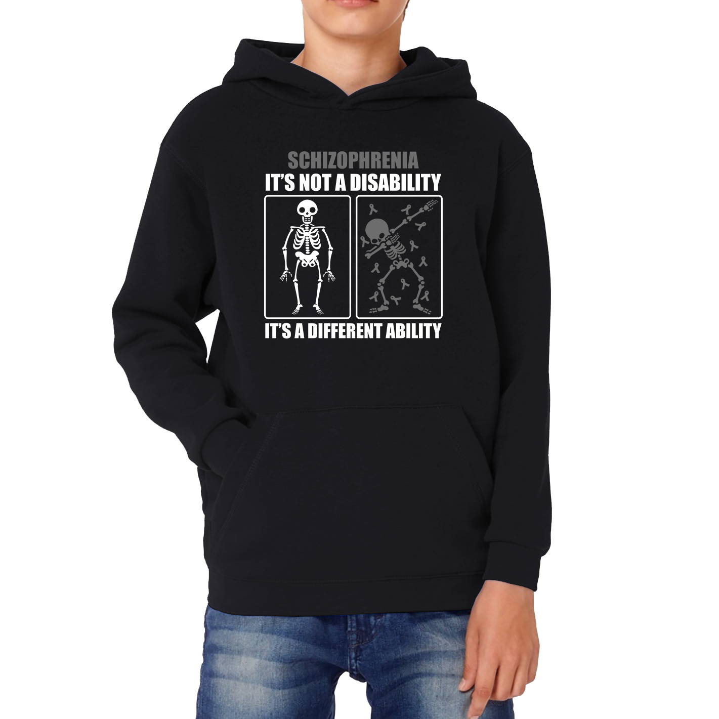 Schizophrenia It's Not A Disability It's A Different Ability Skull Dab Dancing Funny Joke Hoodie