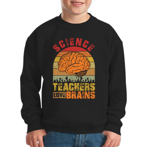 Science Teachers Loves Brains Jumper Funny Vintage Zombies Scientific Joke Spooky Gift Kids Sweatshirt