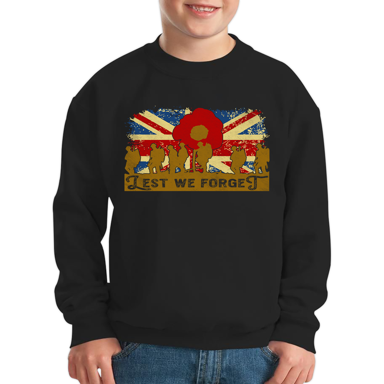 Lest We Forget Poppy Flower Anzac Day British Armed Forces Jumper