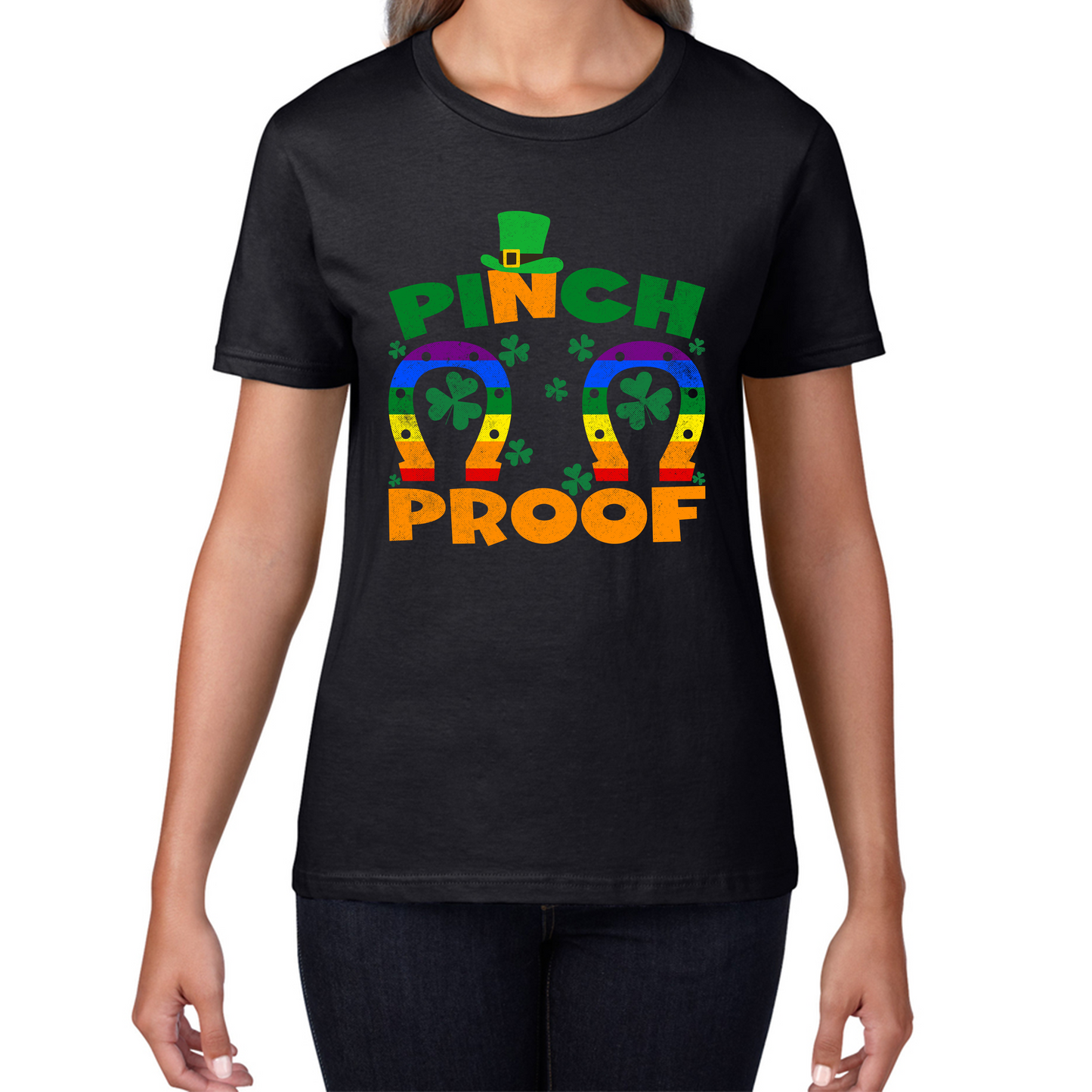 Pinch Proof LGBT Horseshoe St. Patrick's Day Shamrock Gay Pride Irish Pinch St Pattys Day Irish Festive Womens Tee Top