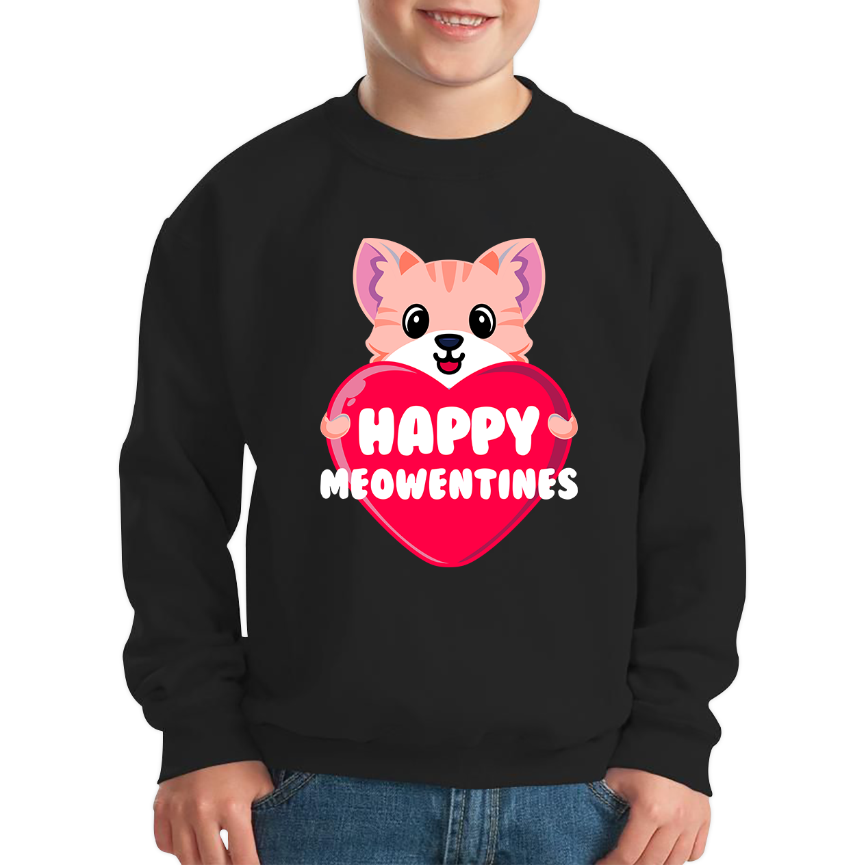 Happy Meowentines Meowy Valentine Funny Cute Cat Lover Valentine Day Kids Jumper