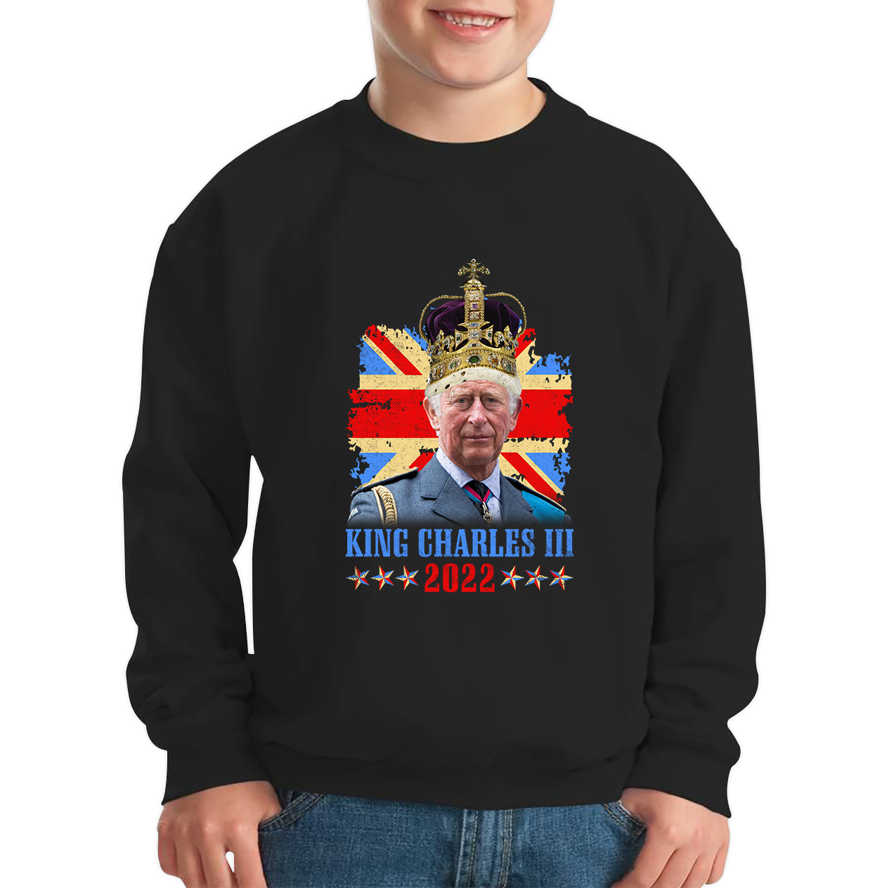 King Charles III King Of Britain UK flag Royal King Lover Union Jack Crown Kids Jumper