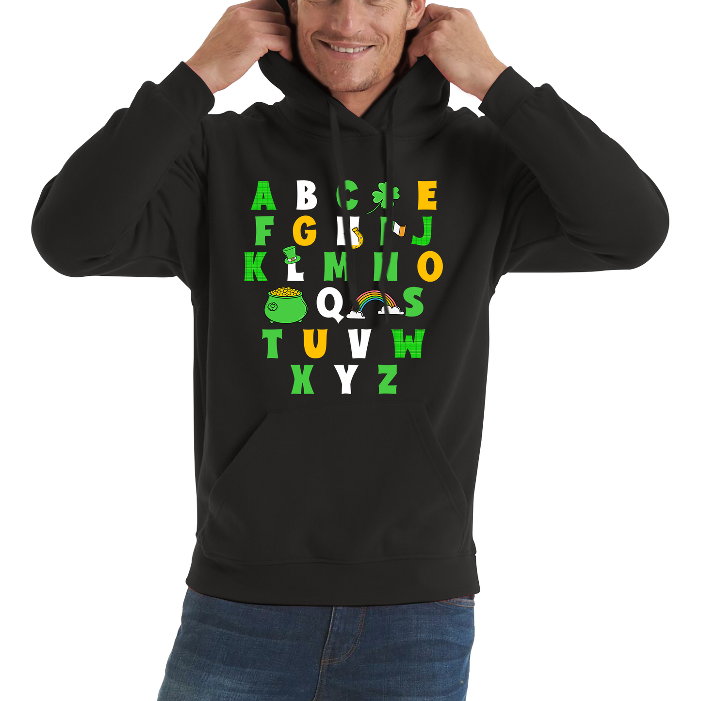 St Patrick's Day Alphabet Letters Alphabet A - Z Shamrock Alphabet St Paddy's Letters Unisex Hoodie