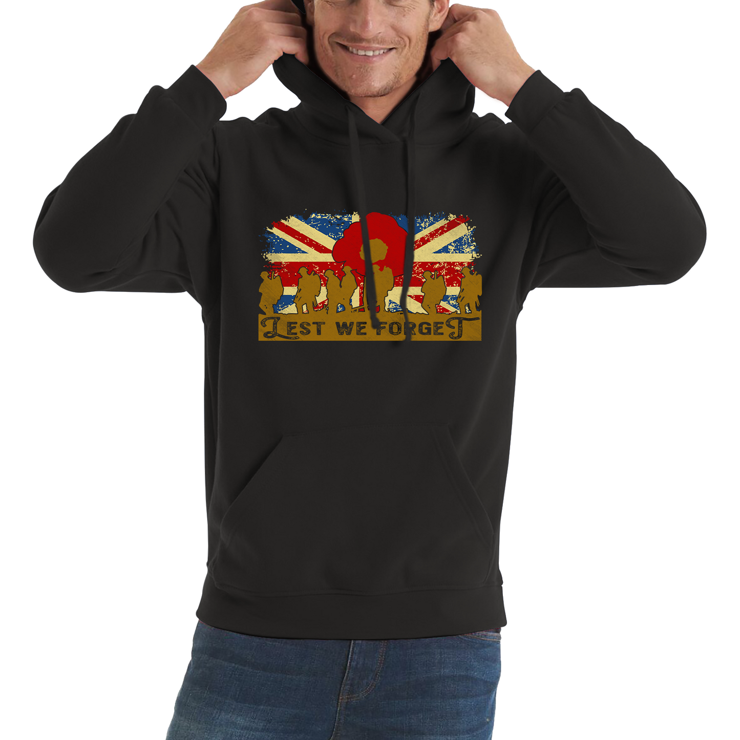 Lest We Forget Poppy Flower Anzac Day British Armed Forces Hoodie