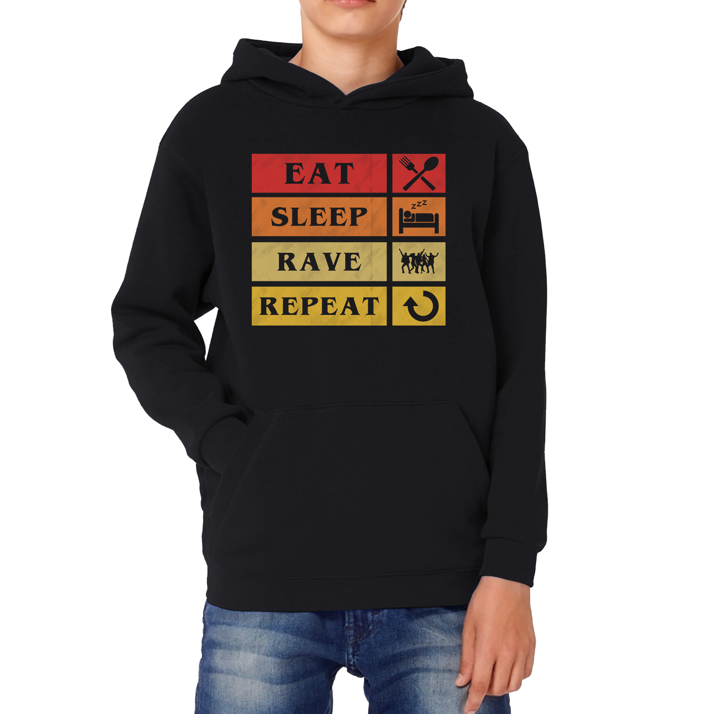 Eat Sleep Rave Repeat Funny Music Lover, Party Lover Kids Hoodie