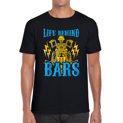 Life Behind Bars Biker Cool Motorbike Motorcycle Lover Funny Mens Tee Top