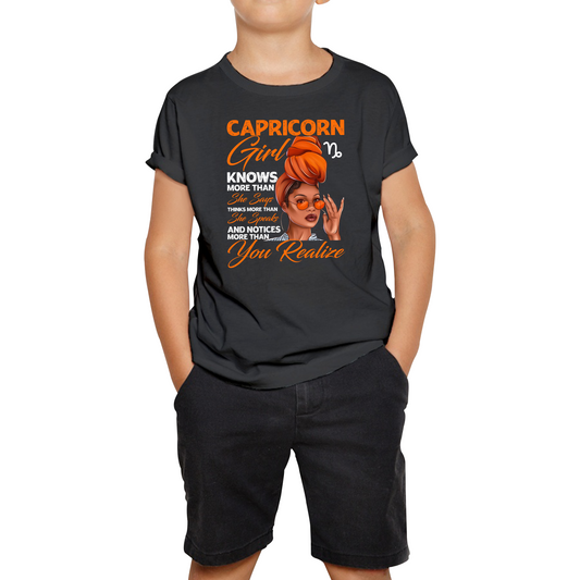 Capricorn Girl Knows More Than Think More Than Horoscope Zodiac Astrological Sign Birthday Kids Tee