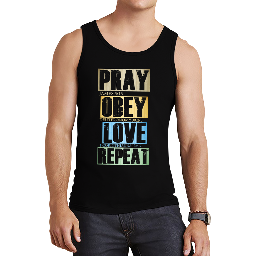 Pray Obey Love Repeat Vintage Christian Bible Christianity Tank Top