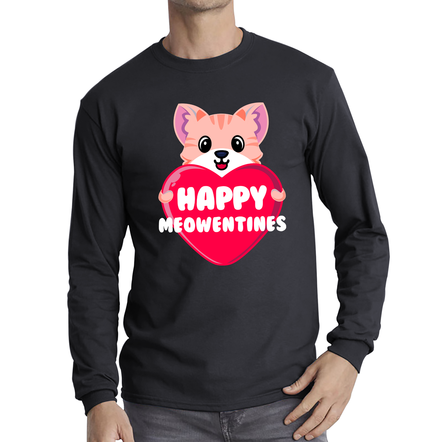 Happy Meowentines Meowy Valentine Funny Cute Cat Lover Valentine Day Long Sleeve T Shirt