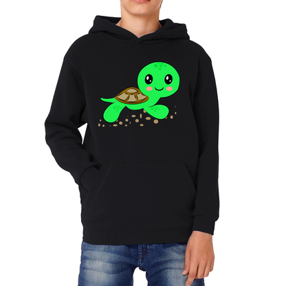 Swimming Cartoon Turtle, Funny Cute Little Sea Turtle Kids Hoodie