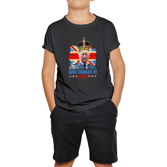 King Charles III King Of Britain UK flag Royal King Lover Union Jack Crown Kids Tee