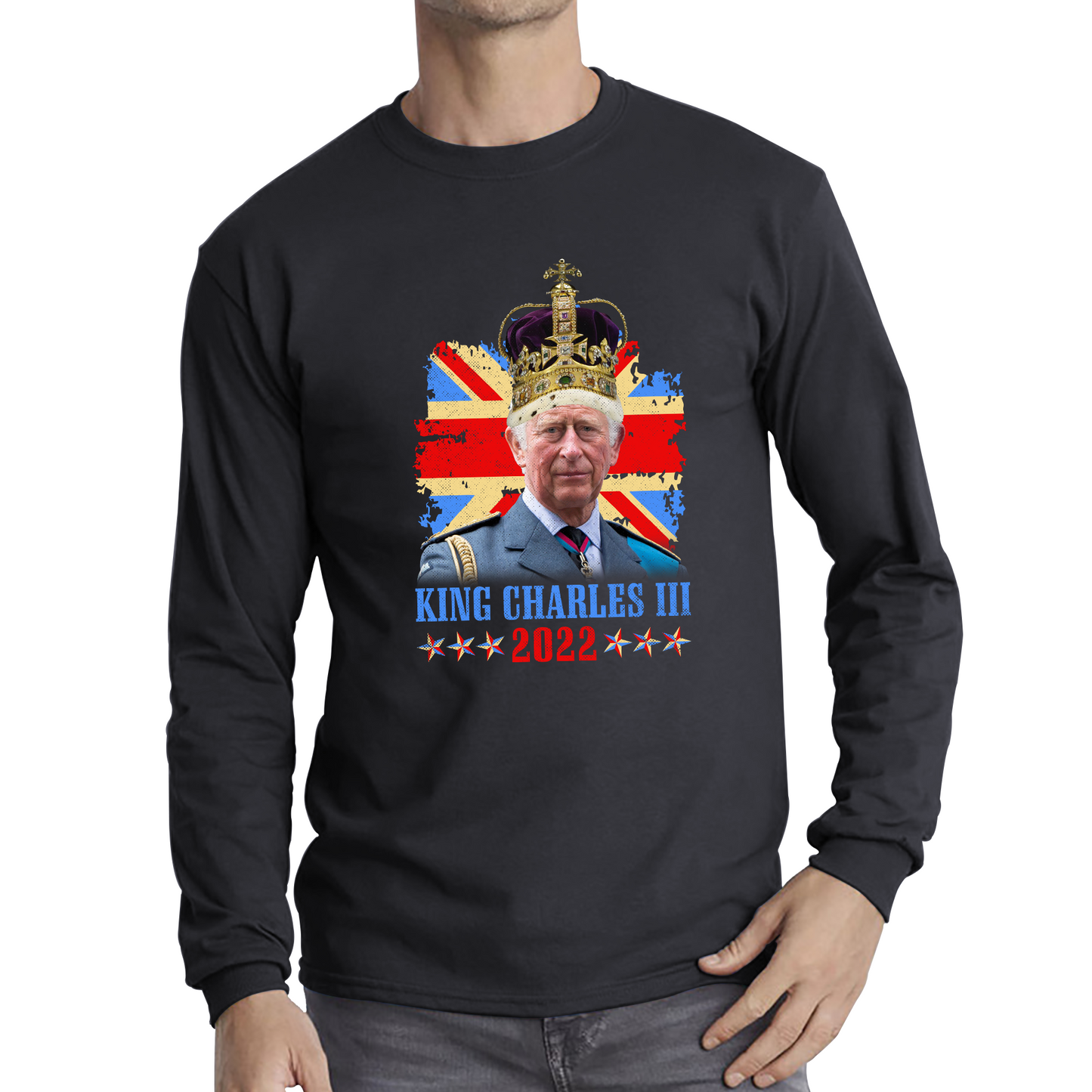 King Charles III King Of Britain UK flag Royal King Lover Union Jack Crown Long Sleeve T Shirt