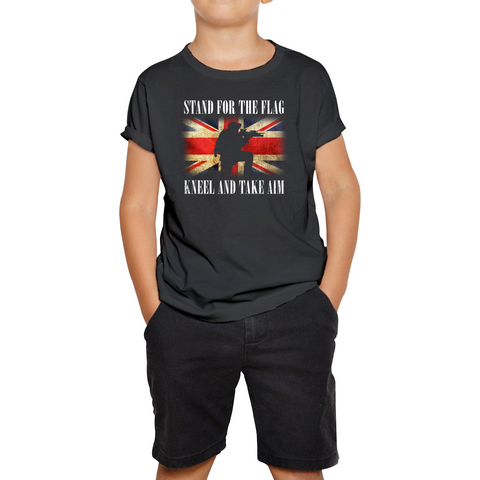 Stand For The Flag Kneel And Take Aim Militry T-Shirt UK Flag Army Kids Tee