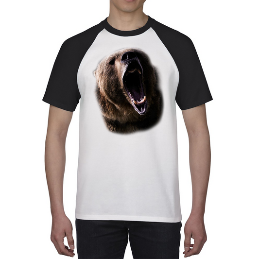 Grizzly Bear Roaring Face Shirt Big Print North American Brown Bear Full On Front Angry Bear Baseball T Shirt