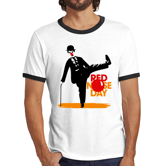 Charlie Chaplin Funny Red Nose Day Ringer T Shirt. 50% Goes To Charity