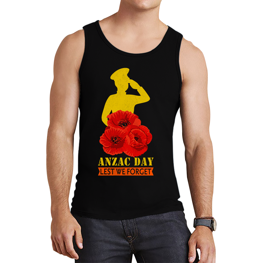 Anzac Day Lest We Forget Poppy Flowers British Veteran Tank Top