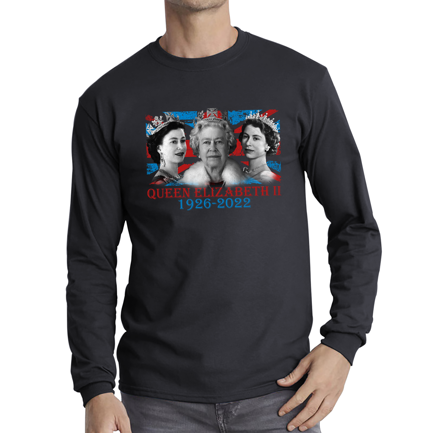 Queen Elizabeth II Union Jack British Uk Flag Royal Highness Queen Pass Away Long Sleeve T Shirt