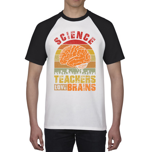 Science Teachers Loves Brains Shirt Funny Vintage Zombies Scientific Joke Spooky Gift Baseball T Shirt