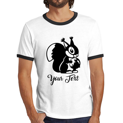 Personalised Cartoon Squirrel Holding Acorn Your Name Cute Squirrel Animal Ringer T Shirt