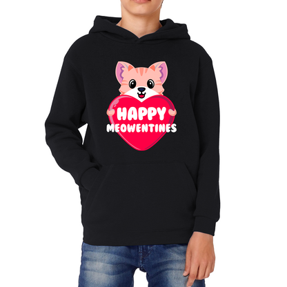 Happy Meowentines Meowy Valentine Funny Cute Cat Lover Valentine Day Kids Hoodie