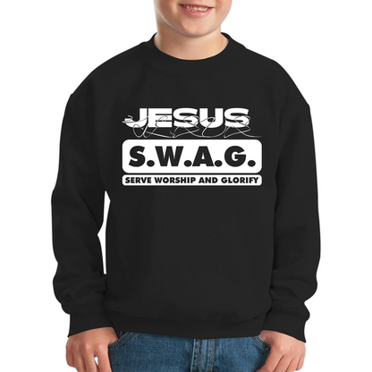 Jesus SWAG Serve Worship and Glorify Faith Religious Christian Jesus Swag Kids Jumper