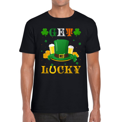 Happy St Patrick's Day Leprechaun Hat Get Lucky Funny St Patricks Day Celebrations Irish Festival Mens Tee Top