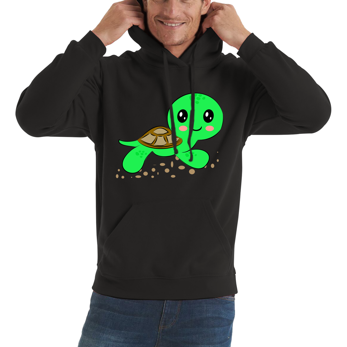 Swimming Cartoon Turtle, Funny Cute Little Sea Turtle Unisex Hoodie