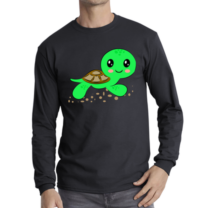 Swimming Cartoon Turtle, Funny Cute Little Sea Turtle Long Sleeve T Shirt