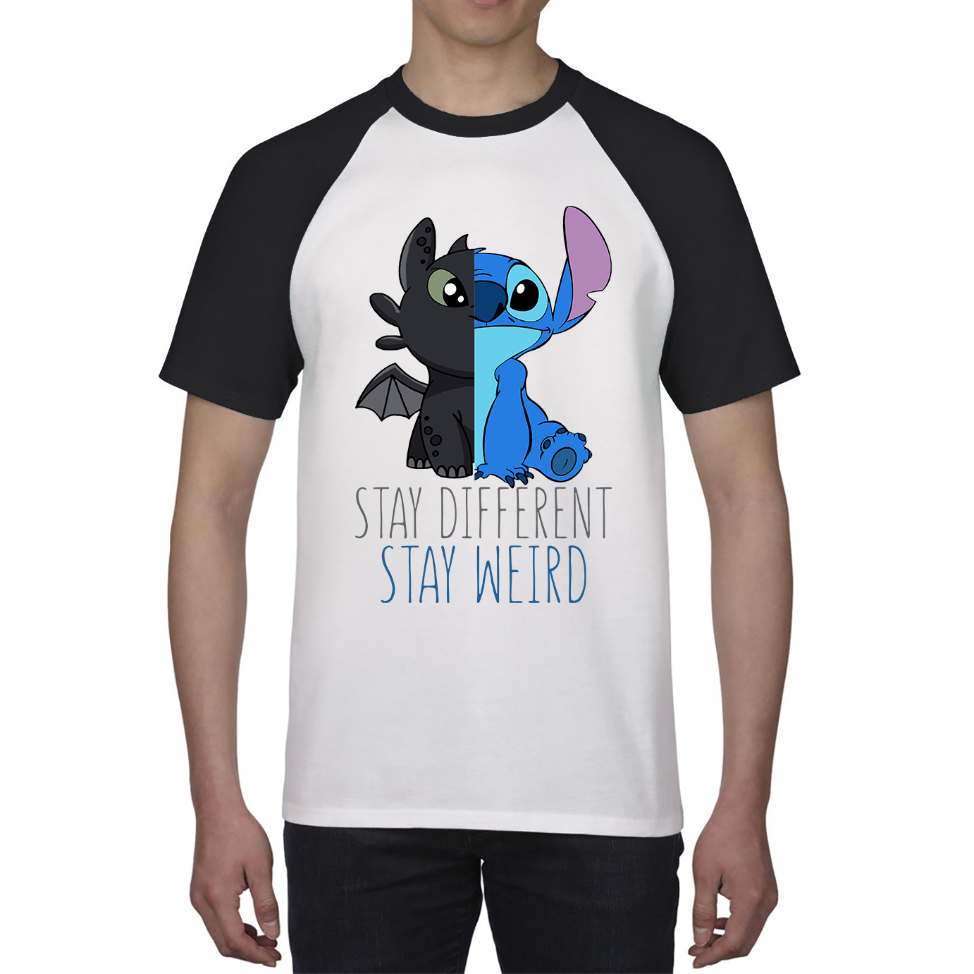 Disney Stitch and Toothless Stay different Stay Weird Baseball T Shirt