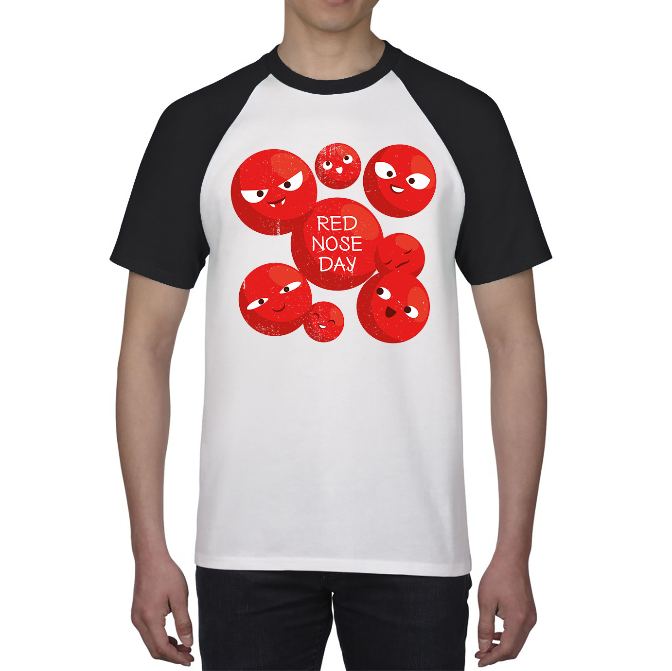 Red Nose Day Funny Noses Baseball T Shirt. 50% Goes To Charity