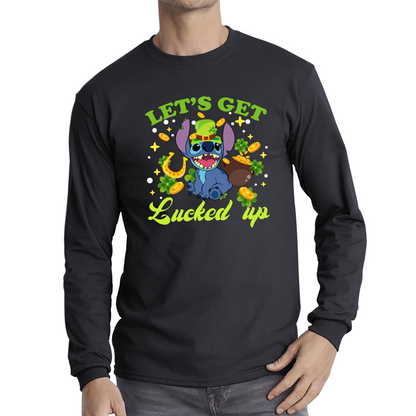 Let's Get Lucked Up Stitch Leprechaun Funny Cartoon St Patrick's Day Irish Festival Long Sleeve T Shirt