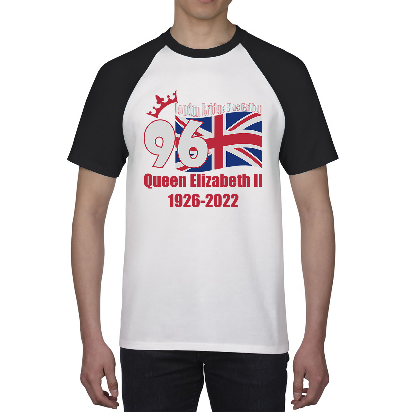 London Bridge Has Fallen 96 Years of Queen Elizabeth II Union Jack British Uk Flag Baseball T Shirt