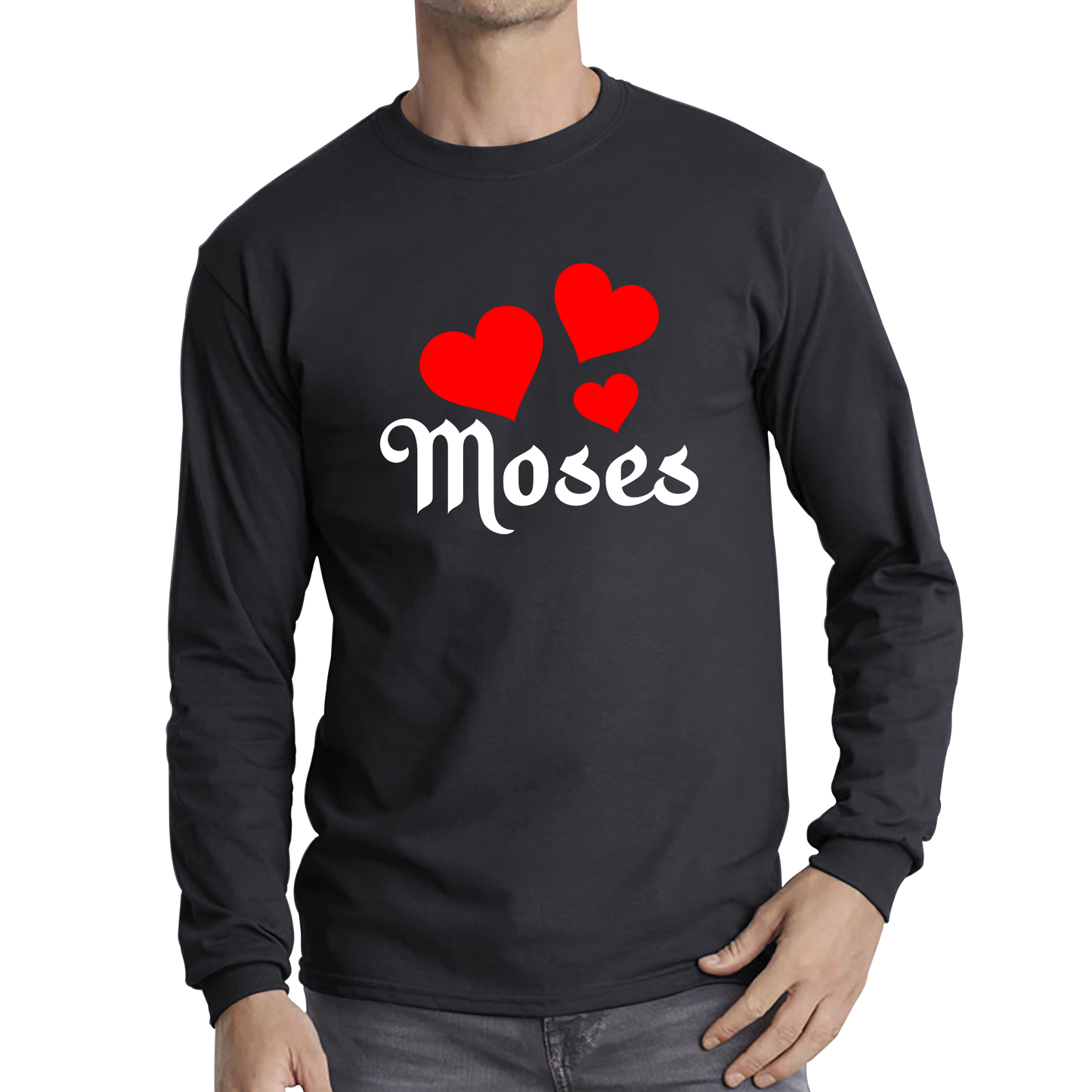 Moses Hearts Religions Prophet Jewish Founder Of Monotheistic Belief Long Sleeve T Shirt