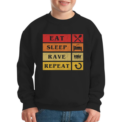 Eat Sleep Rave Repeat Funny Music Lover, Party Lover Kids Jumper