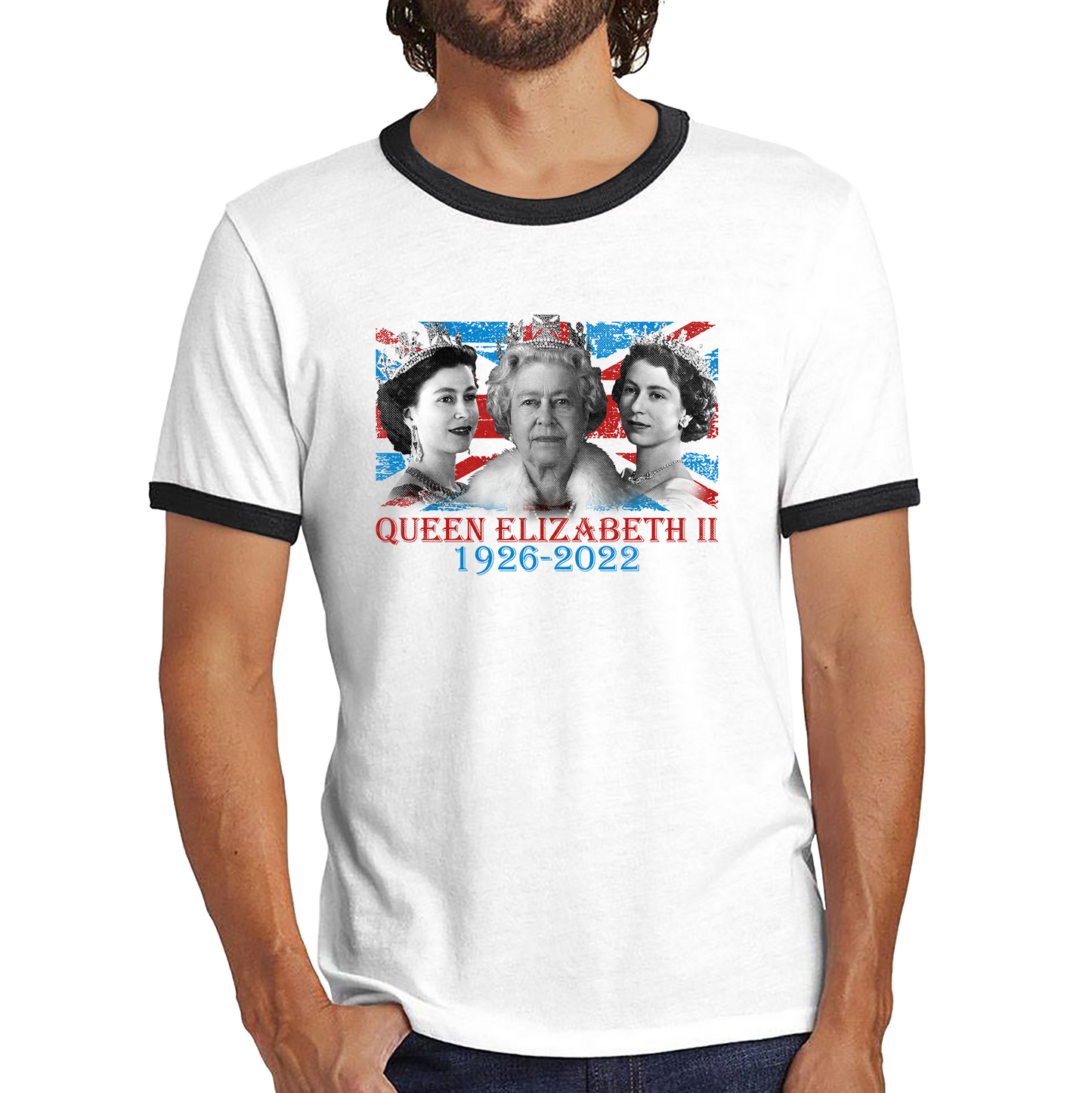 Queen Elizabeth II Union Jack British Uk Flag Royal Highness Queen Pass Away Ringer T Shirt