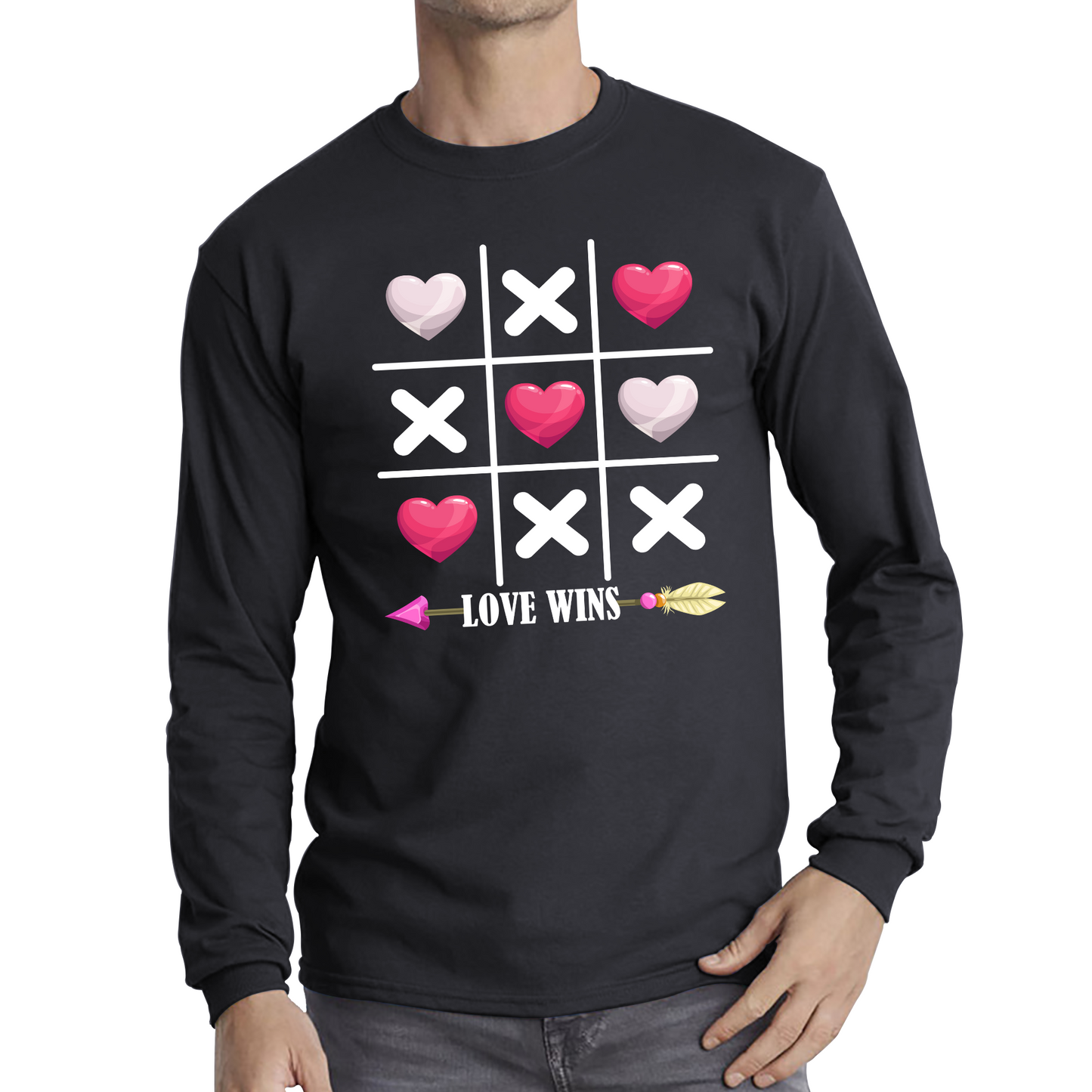 Valentine's Day Tic Tac Toe Love Wins Tic Tac Funny Game Lovers Gift Long Sleeve T Shirt