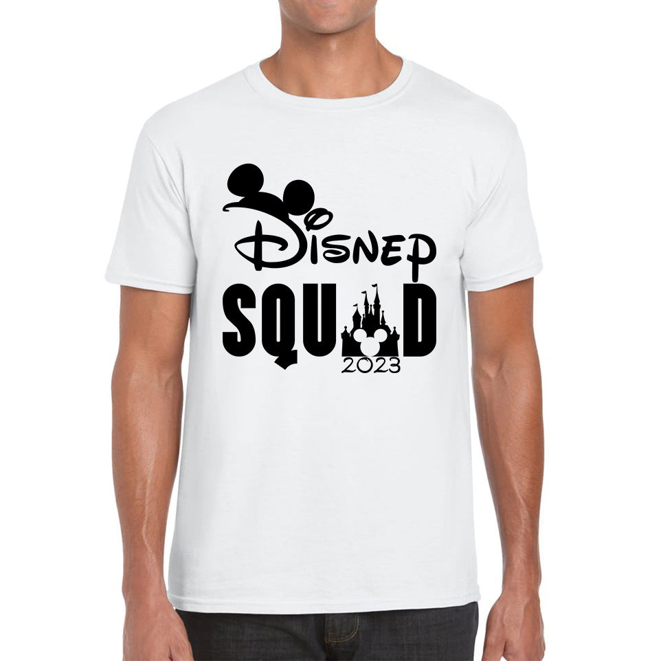 Disney Squad 2023 Mickey Mouse Disney Castle Magical Kingdom Cartoon Festive Disneyland Vacation Trip Mens Tee Top