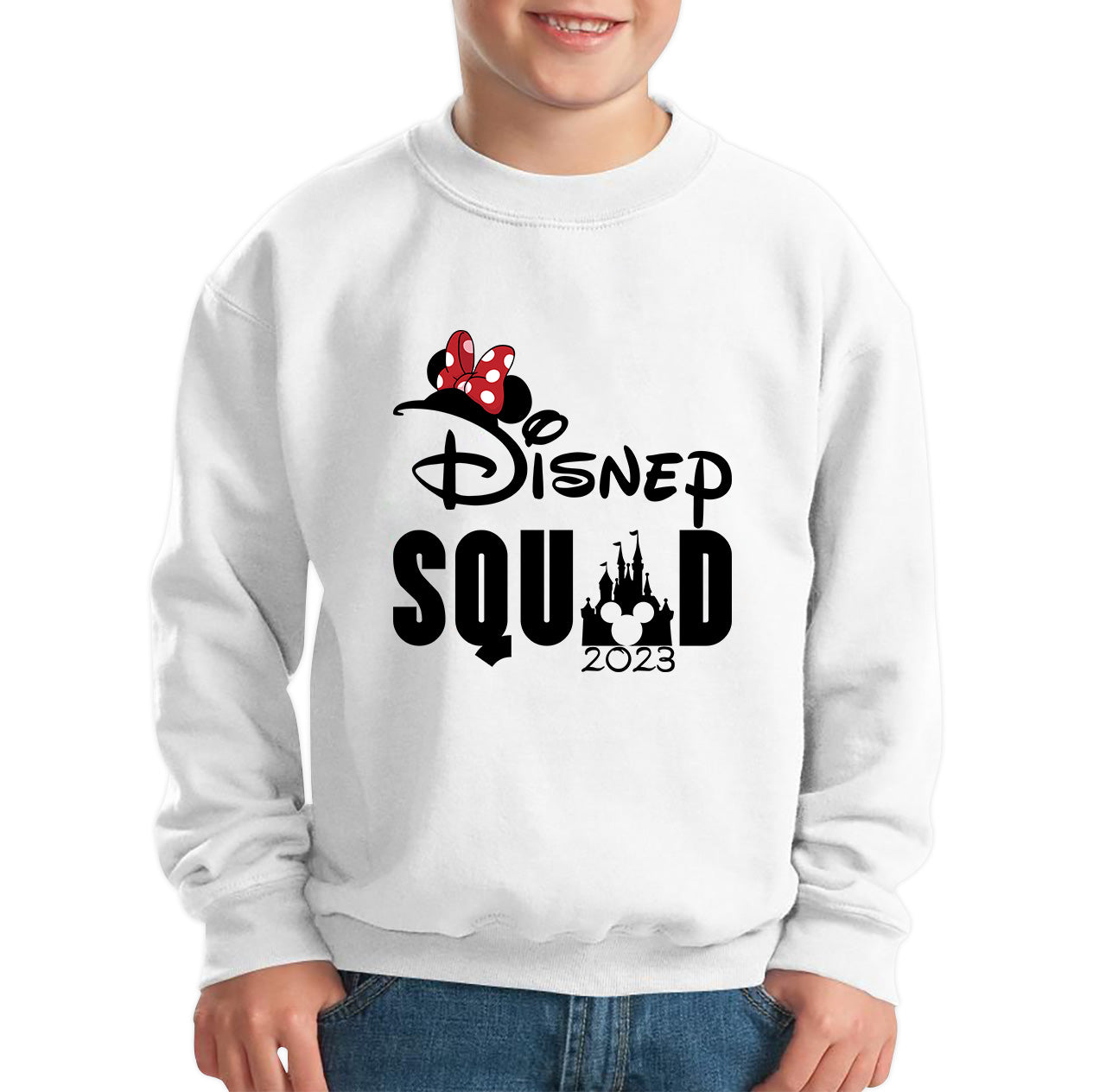 Disney Squad 2023 Mickey Mouse Minnie Mouse Disney Castle Magical Kingdom Cartoon Festive Disneyland Vacation Trip Kids Jumper