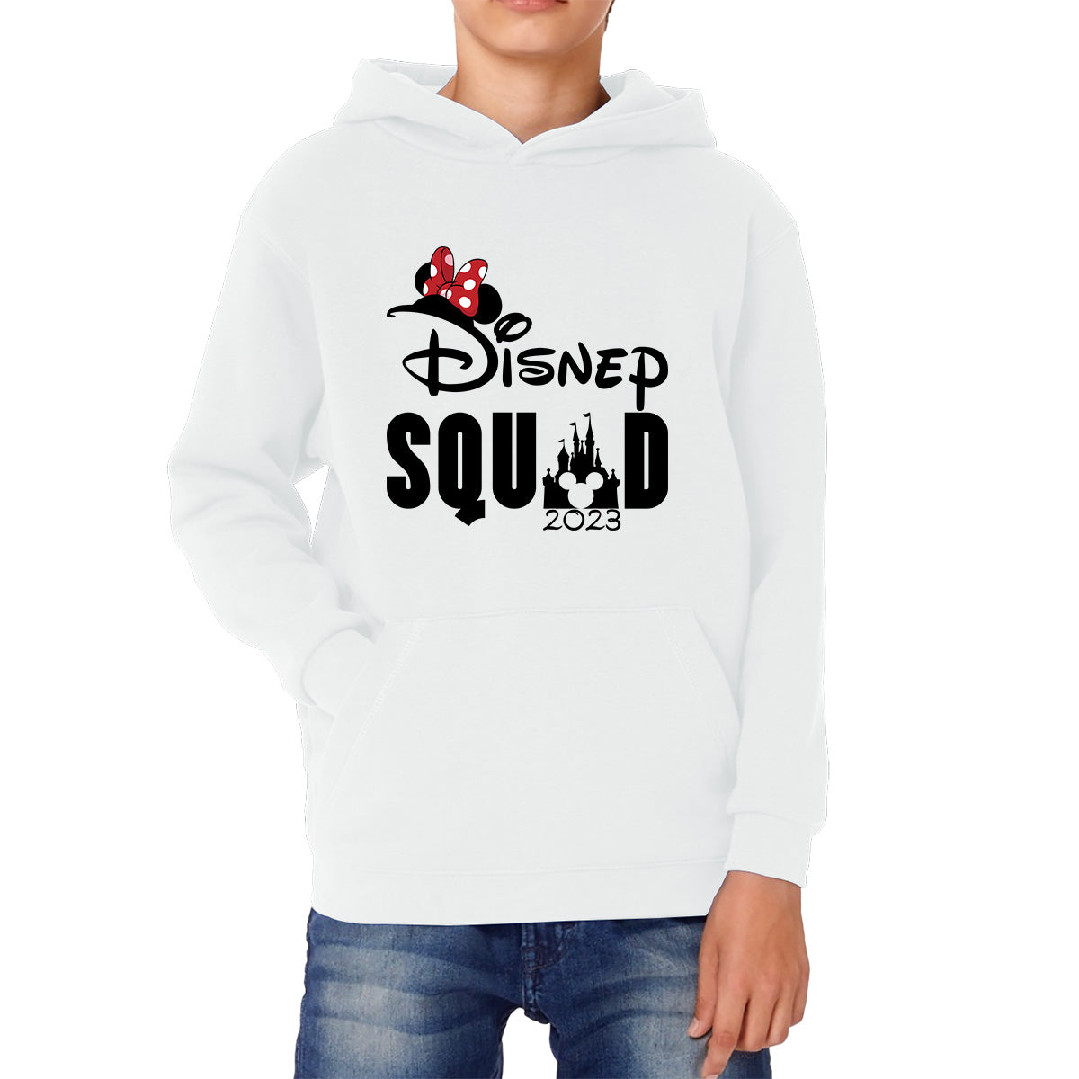 Disney Squad 2023 Mickey Mouse Minnie Mouse Disney Castle Magical Kingdom Cartoon Festive Disneyland Vacation Trip Kids Hoodie