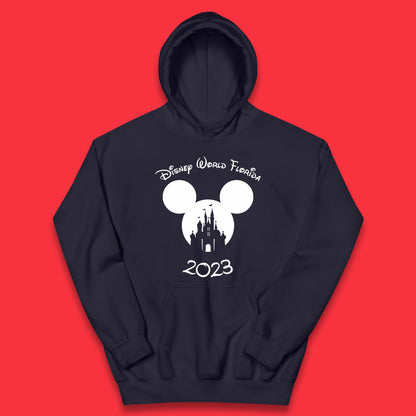 Disney World Florida 2023 Mickey Mouse Minnie Mouse Cartoon Magical Kingdom Disney Castle Disneyland Vacation Trip Kids Hoodie