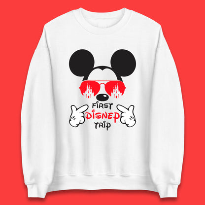 First Disney Trip Disney Mickey Mouse Minnie Mouse With Sunglasses Disney Castle Magical Kingdom Disneyland Trip Vacations Unisex Sweatshirt