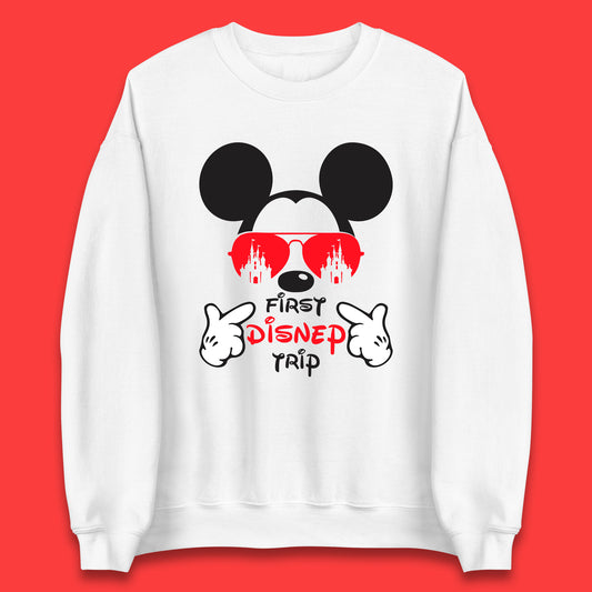 First Disney Trip Disney Mickey Mouse Minnie Mouse With Sunglasses Disney Castle Magical Kingdom Disneyland Trip Vacations Unisex Sweatshirt