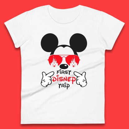 First Disney Trip Disney Mickey Mouse Minnie Mouse With Sunglasses Disney Castle Magical Kingdom Disneyland Trip Vacations Womens Tee Top