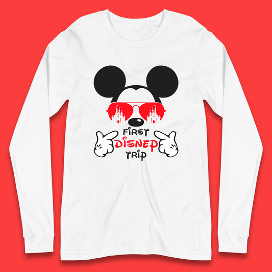 First Disney Trip Disney Mickey Mouse Minnie Mouse With Sunglasses Disney Castle Magical Kingdom Disneyland Trip Vacations Long Sleeve T Shirt